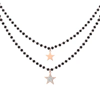 2020 new style stainless steel star pendant necklace for women statement jewelry accessories 2 layered black crystal beads chain