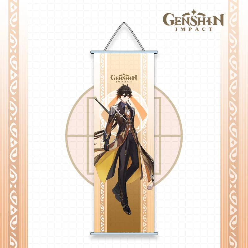 

Игровой постер Genshin Impact Zhongli Eula, подвесная картина для офиса, домашнего декора, тартаглия Keqing Wenti Klee, модный Печатный постер 75x25 см