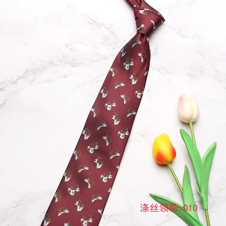 

2021 8cm Polyester Formal Dress Neck Ties for Men Business Animals Pattern Neckties Groom Shirt Wedding Wine Red Corbatas