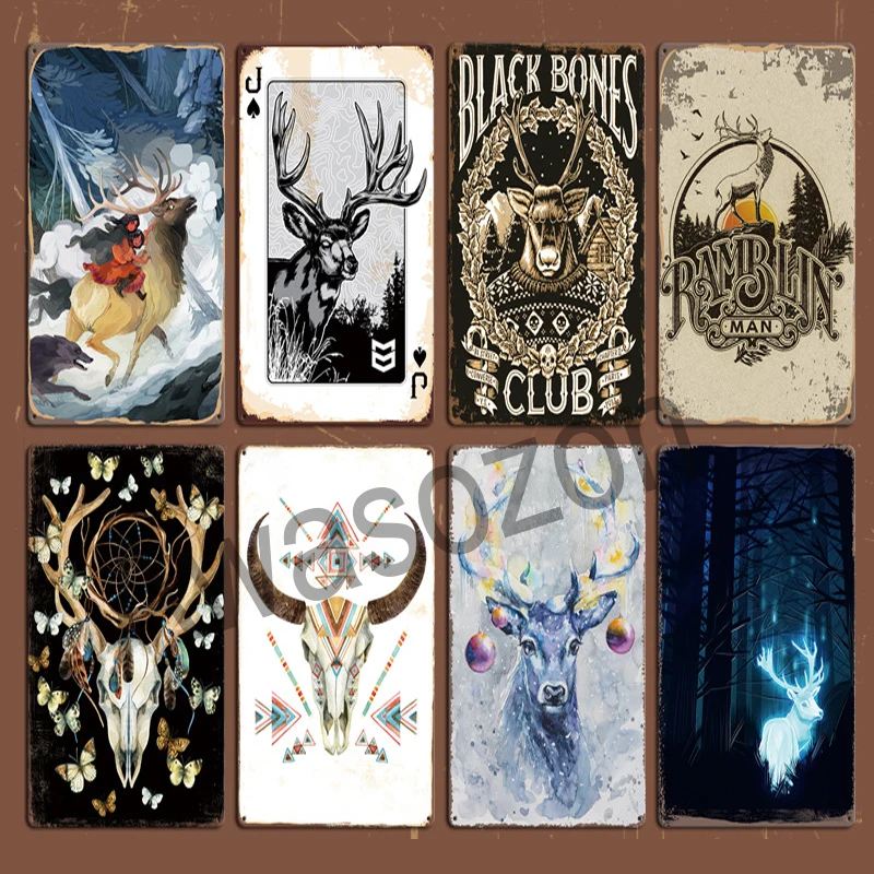 Животное олень металлический налет искусство Краска жестяной знак ретро постер