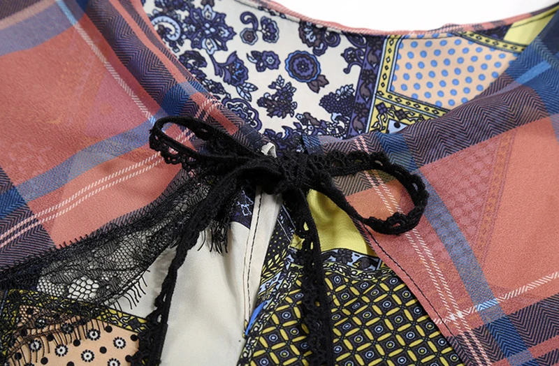 

Pattern Women Print Bandage Pleated Dress New Peter Pan Collar Long Sleeve Loose Fit Fashion Spring Autumn 2021 1DD3811