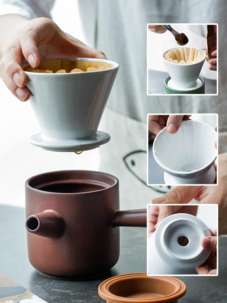 

Porcelain color beauty hand-flushed coffee pot drip filter ceramic coffee filter cup set household portable coffee appliance