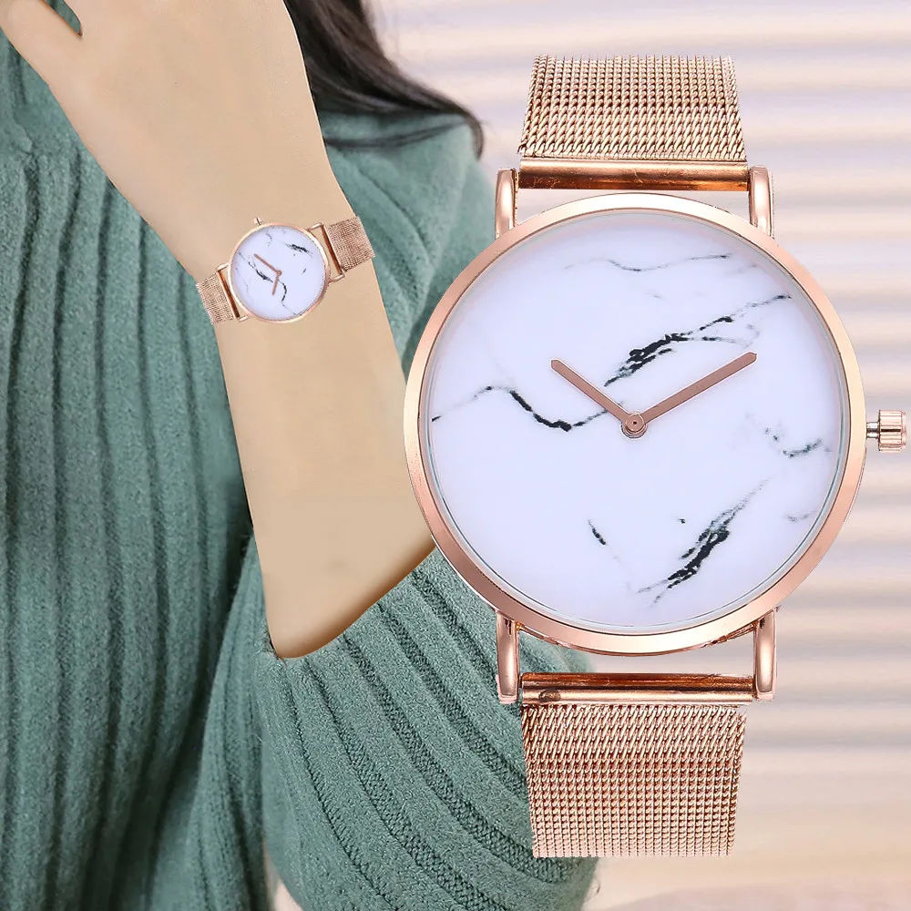 Фото Простые Модные женские часы кварцевые розовое золото черные наручные из