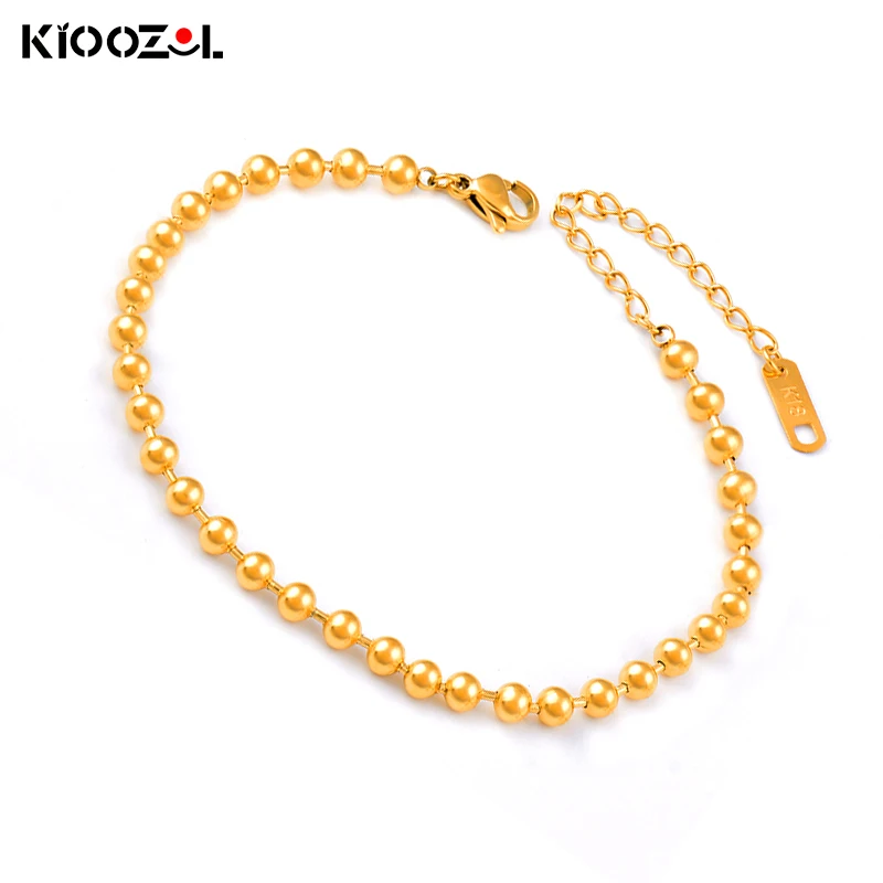 

KIOOZOL Hollow Stainless Steel Bead String Gold Color Anklet For Women Summer Beach Jewelry 2021 New Arrival 020 KO2