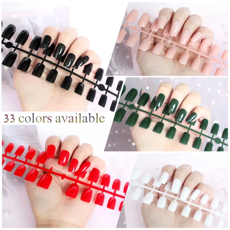 

24pcs Convenience Package UV Sealing Layer Solid Shinny Fake Nails Waterproof Semi-finished False Nails Wearable Fake Nail Patch