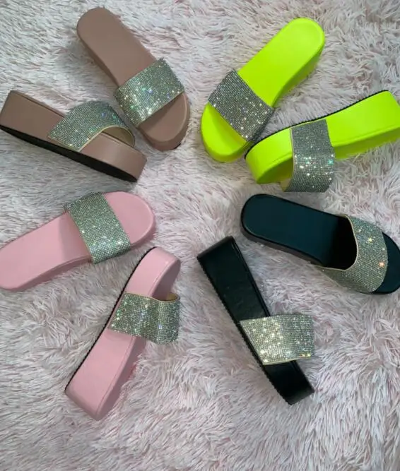 

Outdoor Wild Fashion Ladies Spring Summer/women Waterproof Platform Thick Bottom Rhinestone Slippers Candy-colored Beach Sandals