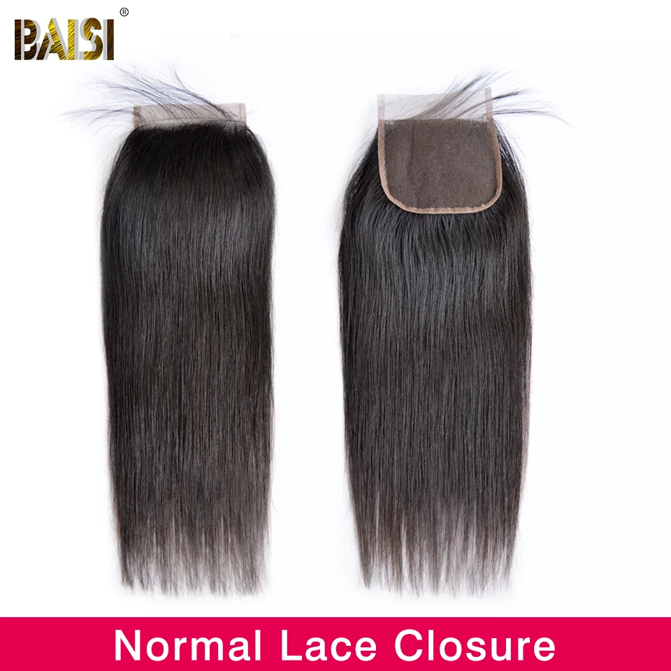 Волосы BAISI перуанские прямые швейцарские кружевные 4x4 средней части свободные