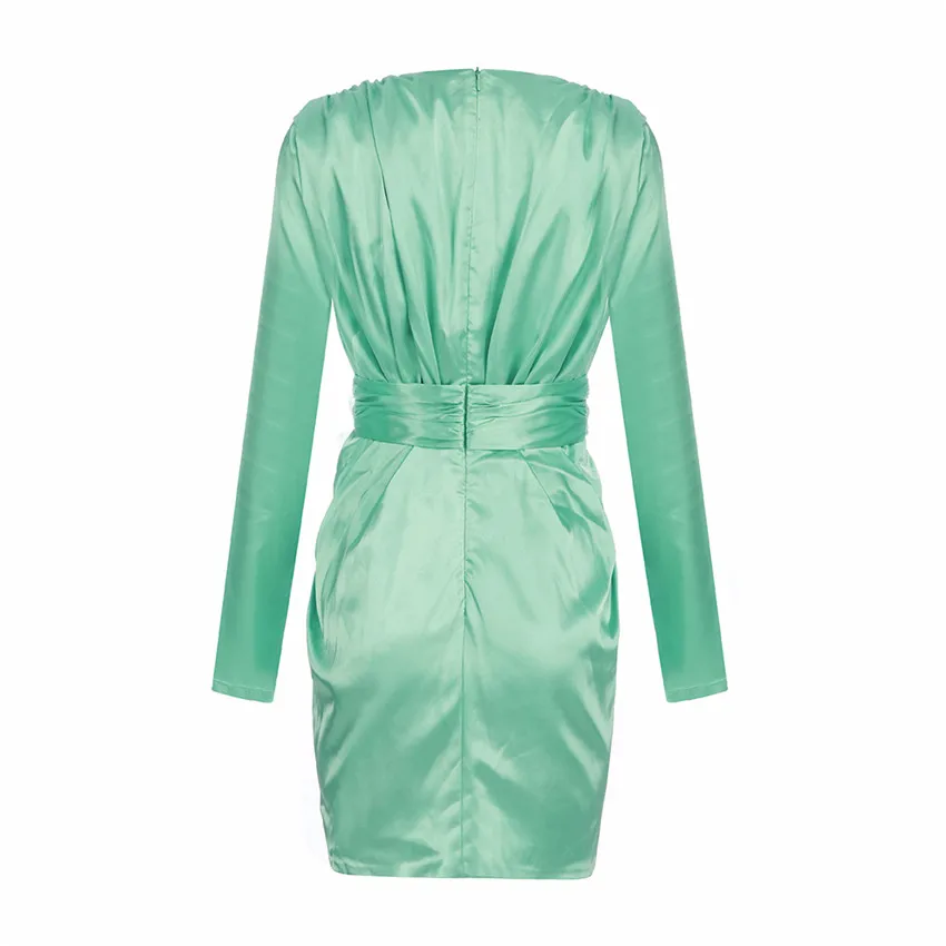 

Bevenccel Sexy Women Dress 2020 New Arrival High Quality Long Sleeve Deep V Bodycon Evening Party Dress Elegant Draps Mini Dress