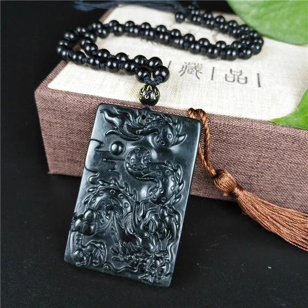 Сертифицированный китайский натуральный черный зеленый Нефритовый дракон кулон