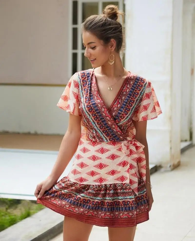 Женское винтажное шифоновое пляжное платье повседневное Плиссированное