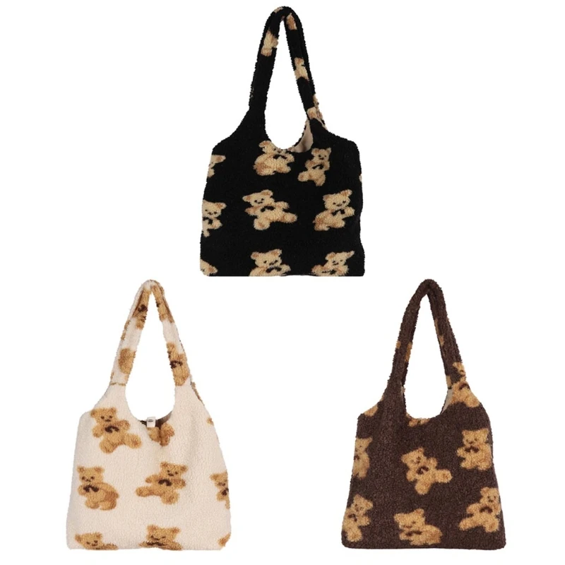 

Cute Plush Bear Pattern Women Tote Bag Messenger Casual Daily Wear Hand Bag H8WD