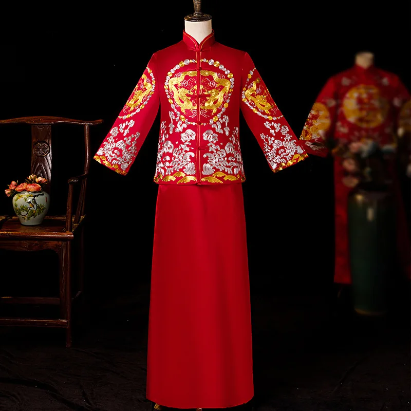 Красный Жених Винтаж Свободный чеонгам традиционное китайское свадебное платье