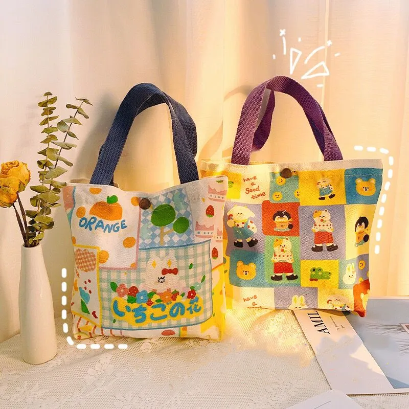 

MINKYS Kawaii Multifunctional Canvas Notebook Books Stationery Storage Bag Briefcase Desktop Folder Bag Korean School Stationery