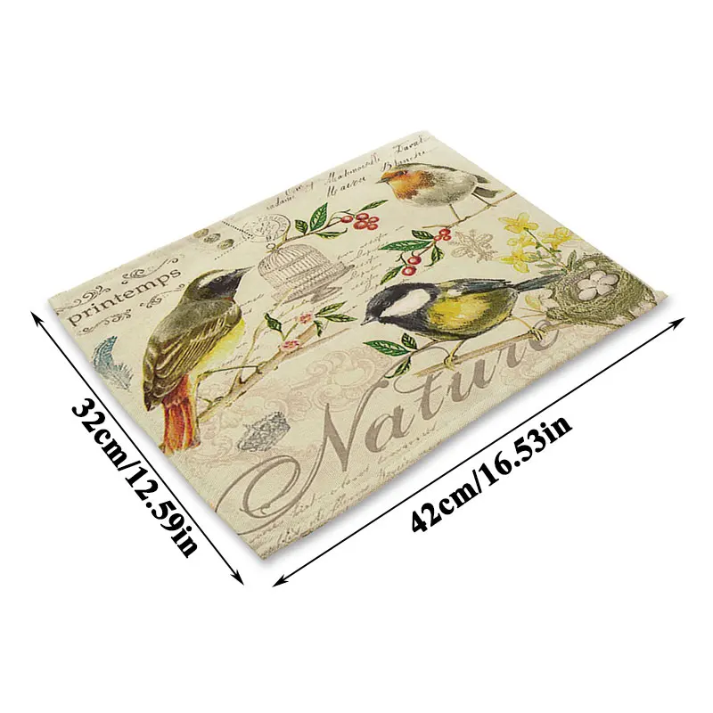

Practical Table Mat Placemat 1Pc Coasters Bowl Cup Mats Cotton Linen Bird Branch Pattern kitchen Pads Fashion Home Decoration