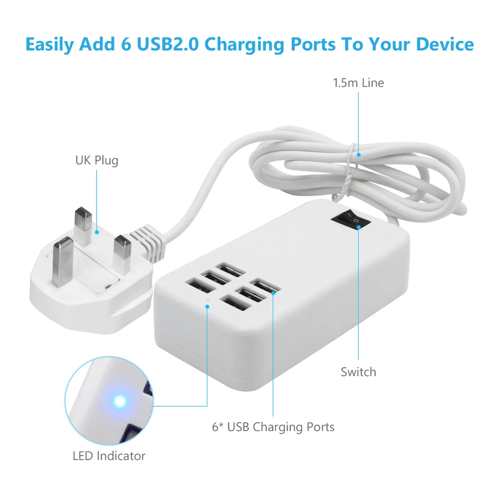 Зарядное устройство с 6 USB-портами 30 Вт | Электроника