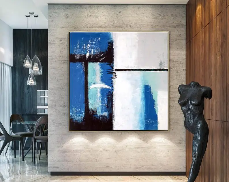 

Abstract Painting Large Acrylic Canvas Wall Art on Canvas Janus Expressionism Modern Original Blue and White Oil Paintings