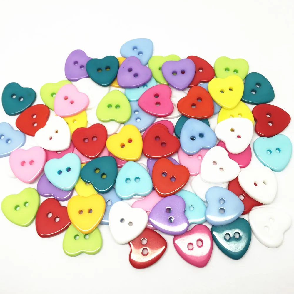 

100pcs 15mm Mixed Heart Shaped Resin 2 Holes Buttons Sewing Baby Crafts Pretty Button Scrapbooking Cardmaking