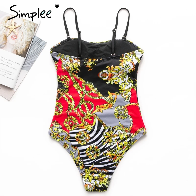 Цельный купальник с этническим принтом Simplee сексуальный женский вырезом мягкими