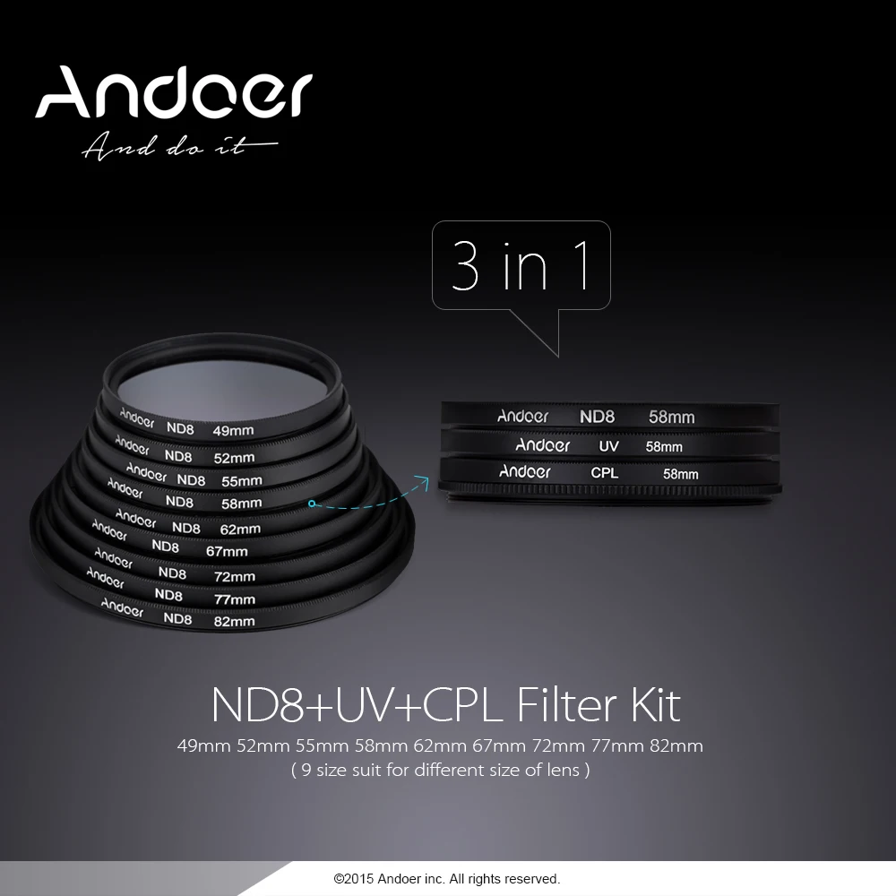 Набор круговых фильтров Andoer 72 мм UV + CPL ND8 круговой поляризатор фильтр нейтральной