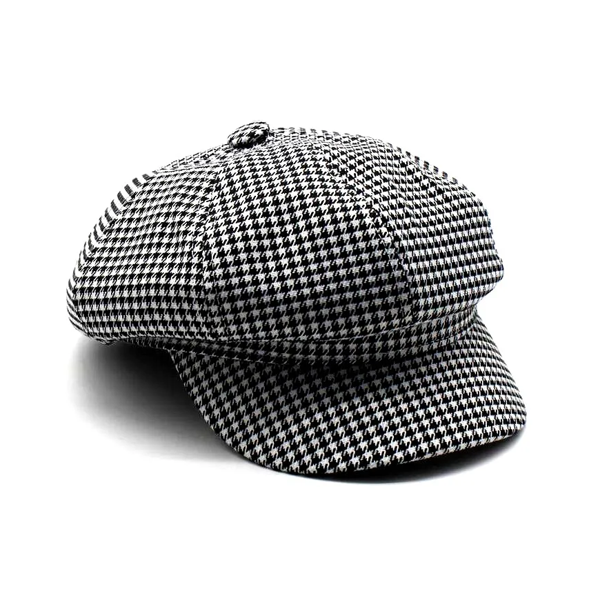 

Women Houndstooth Baker Boy Hat Girls Black White Checked Baseball Cap Octagonal Hat Newsboy Hats Printed Winter Hat