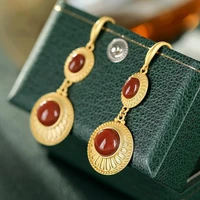 new s925 sterling silver gold plated southern red agate earrings lady temperament long european and american elegant high grade