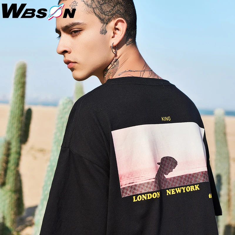 Мужские футболки Wbson в гонконгском стиле с круглым вырезом и принтом летние