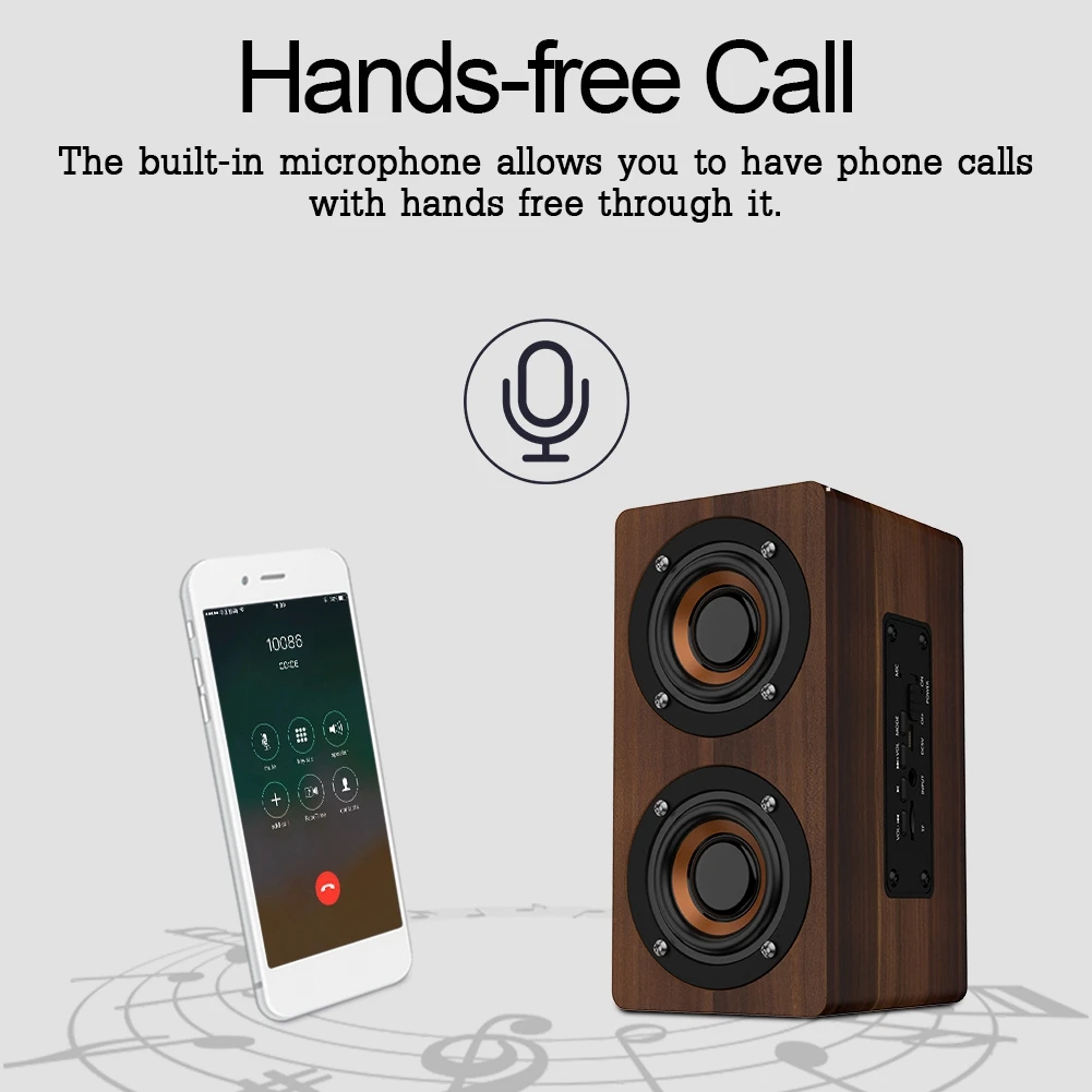 

Wood Bluetooth-compatible Speaker Subwoofer FM Radio HiFi Music Clock Alarm Stereo Subwoofer - Brown Grain