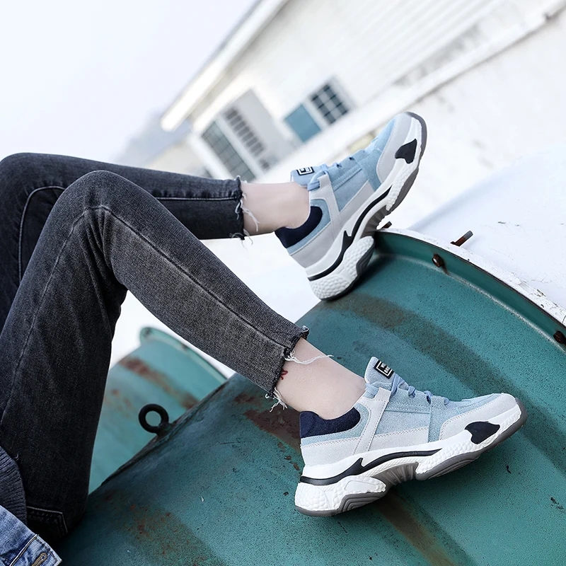 Женские кроссовки на толстой подошве синие повседневные массивной новинка