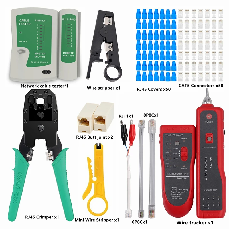Jillway LAN Network Repair Tool Kit tester RJ45 CAT5 Crimping pliers Portable  Cable Tester Wire Tracker Line maintenance tool images - 6