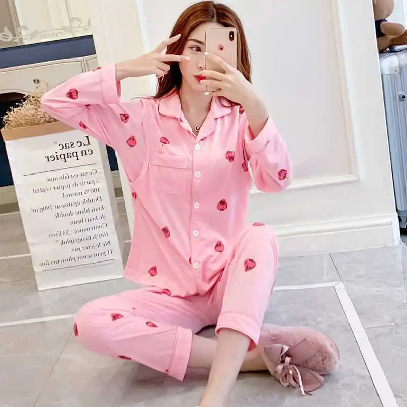 

Spring and autumn maternity pajamas lactation clothing autumn and winter maternity lactation clothing set long sleeve home