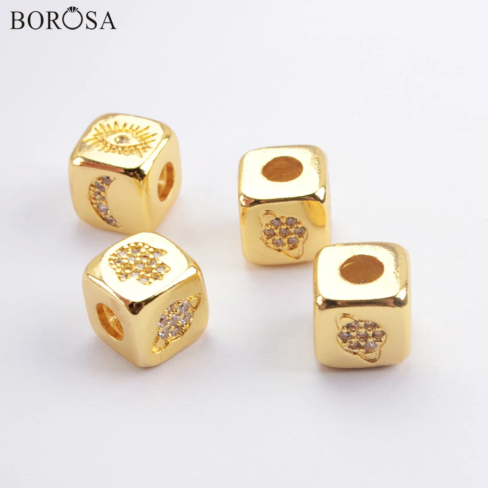 BOROSA Moon Pattern CZ Micro Pave Different Patterns Metal Beads for Jewelry Making Square Shape Gold Bracelets WX1338 | Украшения и