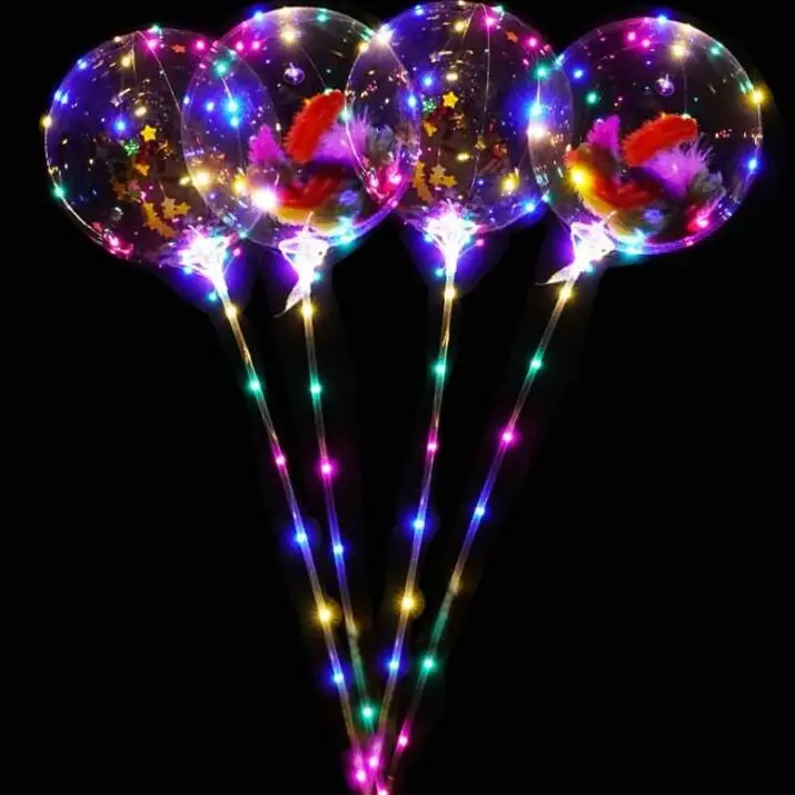 Globo de helio transparente LED con pegatinas, 24 pulgadas, brillante, plumas, para decoraci&oacute;n del Festival-1