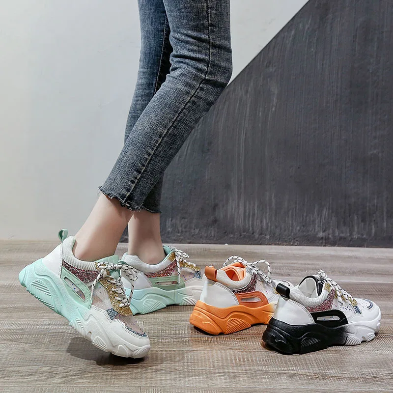 2020 женские модные кроссовки на массивной платформе со шнуровкой Обувь для