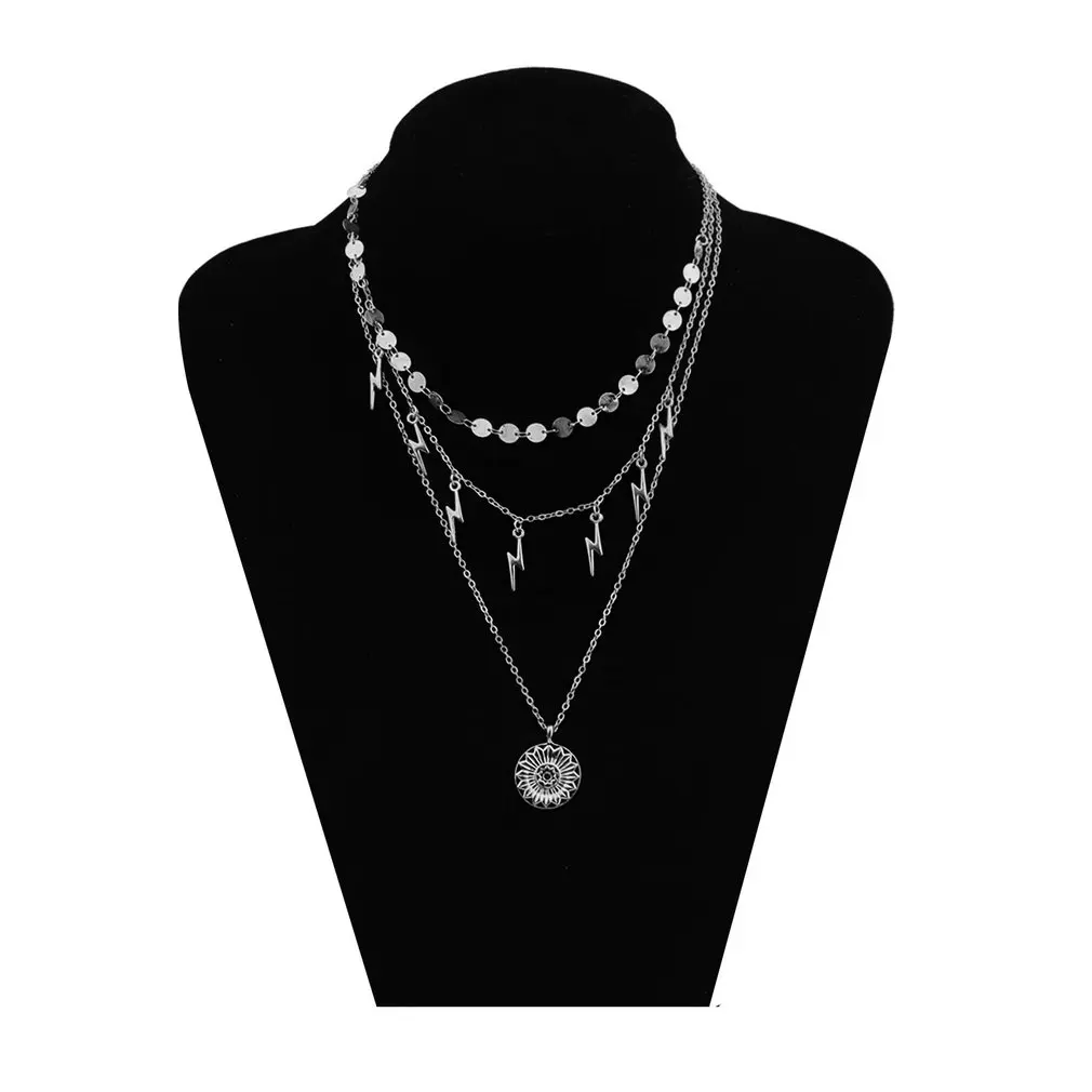 Многослойное ожерелье золотая цепочка с блестками подвески молнией Длинная