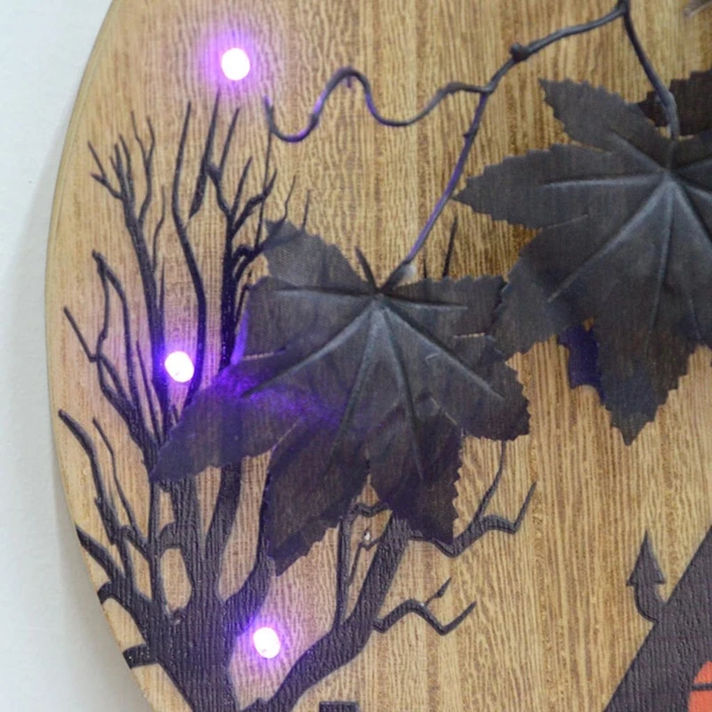 35ED Хэллоуин кленовый лист дом с приведениями светящаяся входная дверь вешалка