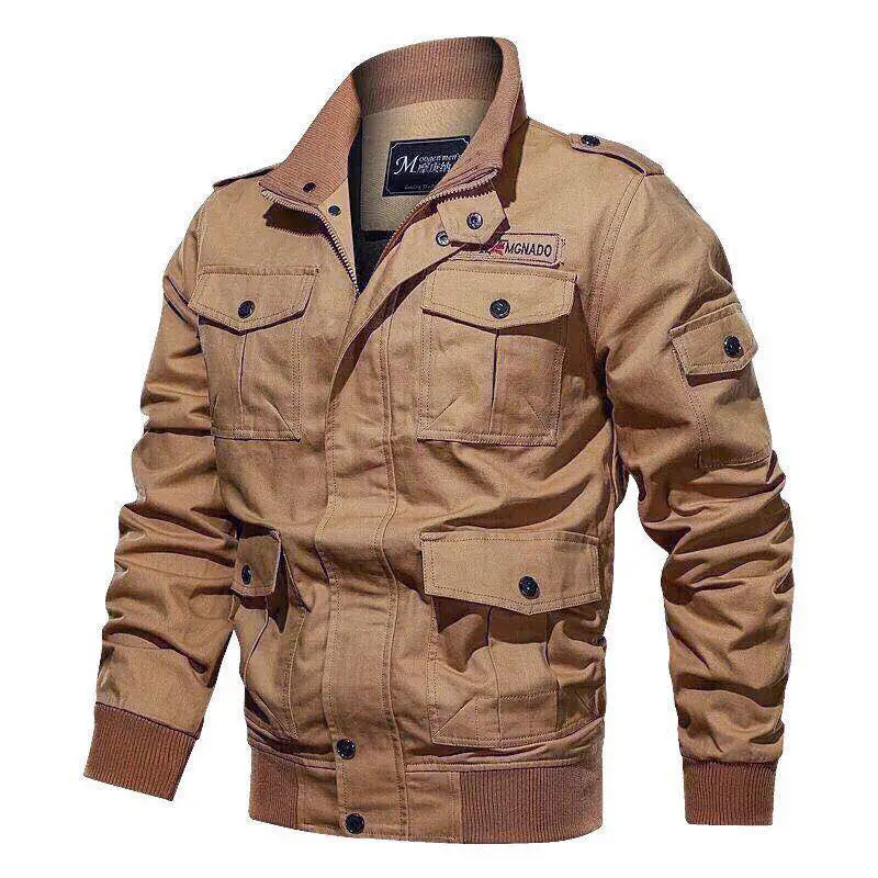 Spring and autumn military jacket male cotton water wash collar pilot cotton jacket large size plus velvet winter youth images - 6