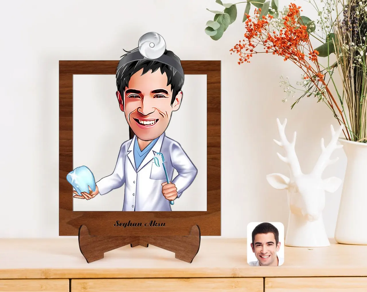 

Персонализированные Для Мужчин 'S стоматолог карикатура деревянная стойка 3D Biblo-3