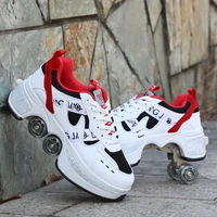 famous brand hot shoes casual sneakers walk roller skates deform runaway four wheeled skates for adult men women unisex child