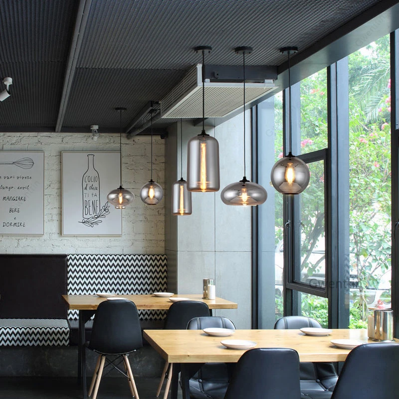 Скандинавский подвесной светильник из дымчатого серого стекла современные