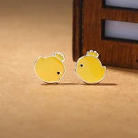 925 silver earrings cute cartoon little yellow chicken stud earrings japanese fun sweet sterling silver jewelry for women