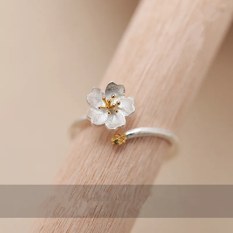 Женские кольца с цветком вишни OBEAR посеребренные Регулируемые открытые для