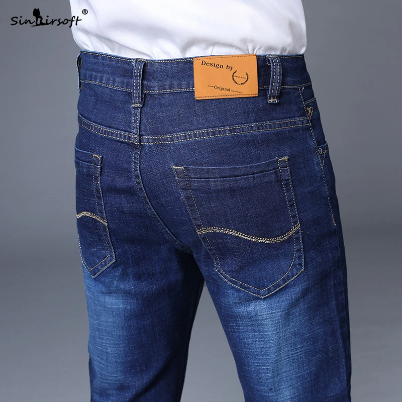 Мужские джинсовые однотонные джинсы высокого качества прямые повседневные