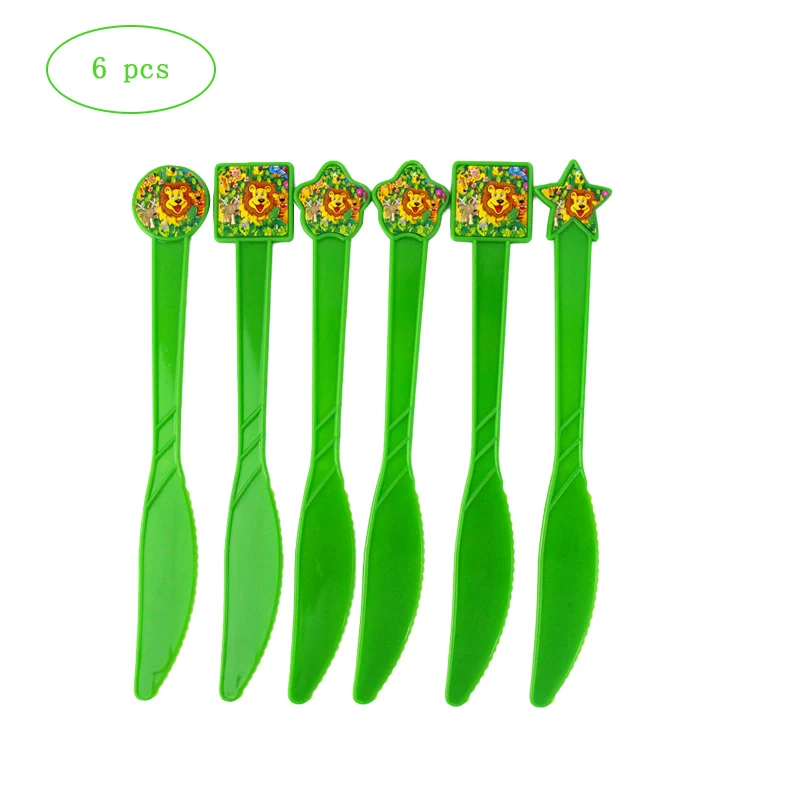 6pcs knives Джунгли вечерние животные бумажные тарелки для дня рождения вечерние украшения для детей одноразовые столовая посуда все для праздника свадебные украшения - Цвет: 6pcs knives