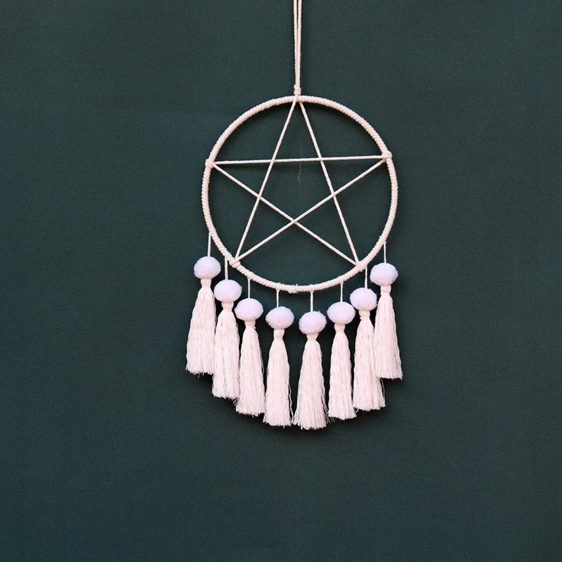 

Star Circle Macrame Hoop Dream Catcher for Wall Art Hanging Bedroom Home Decoration Ornament Craft Gift Handmade Woven Tapestry