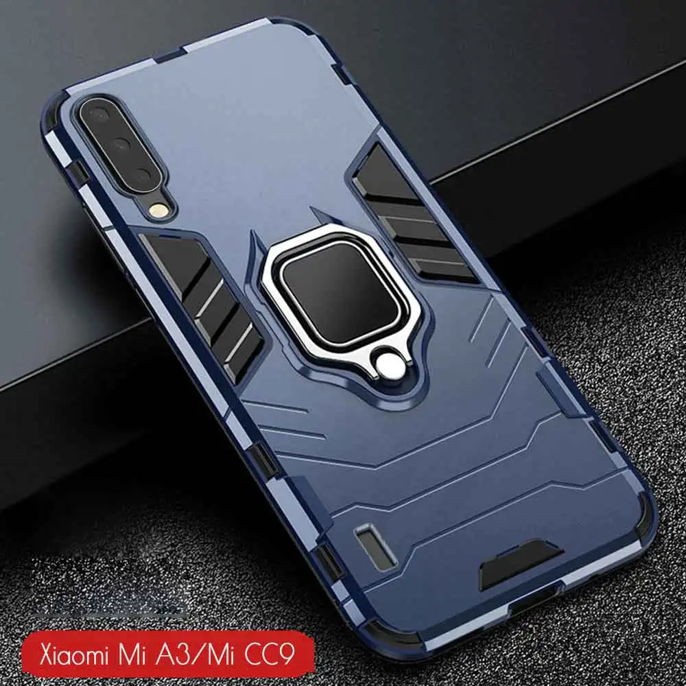 Синий Для Xiaomi mi A3 Чехол Броня PC чехол палец кольцо держатель Телефон чехол для mi A 3/mi CC9 CC 9e чехол противоударный Бампер ТПУ обод оболочки - Цвет: Синий