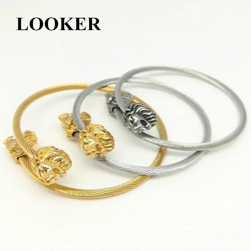 Мужские ювелирные изделия Looker из нержавеющей стали Двойные головки льва