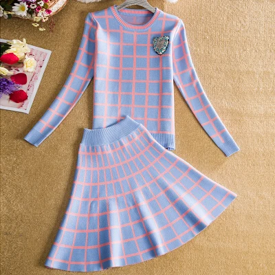 Новинка 2019 вязаный свитер с длинным рукавом юбка костюмы для женщин милый