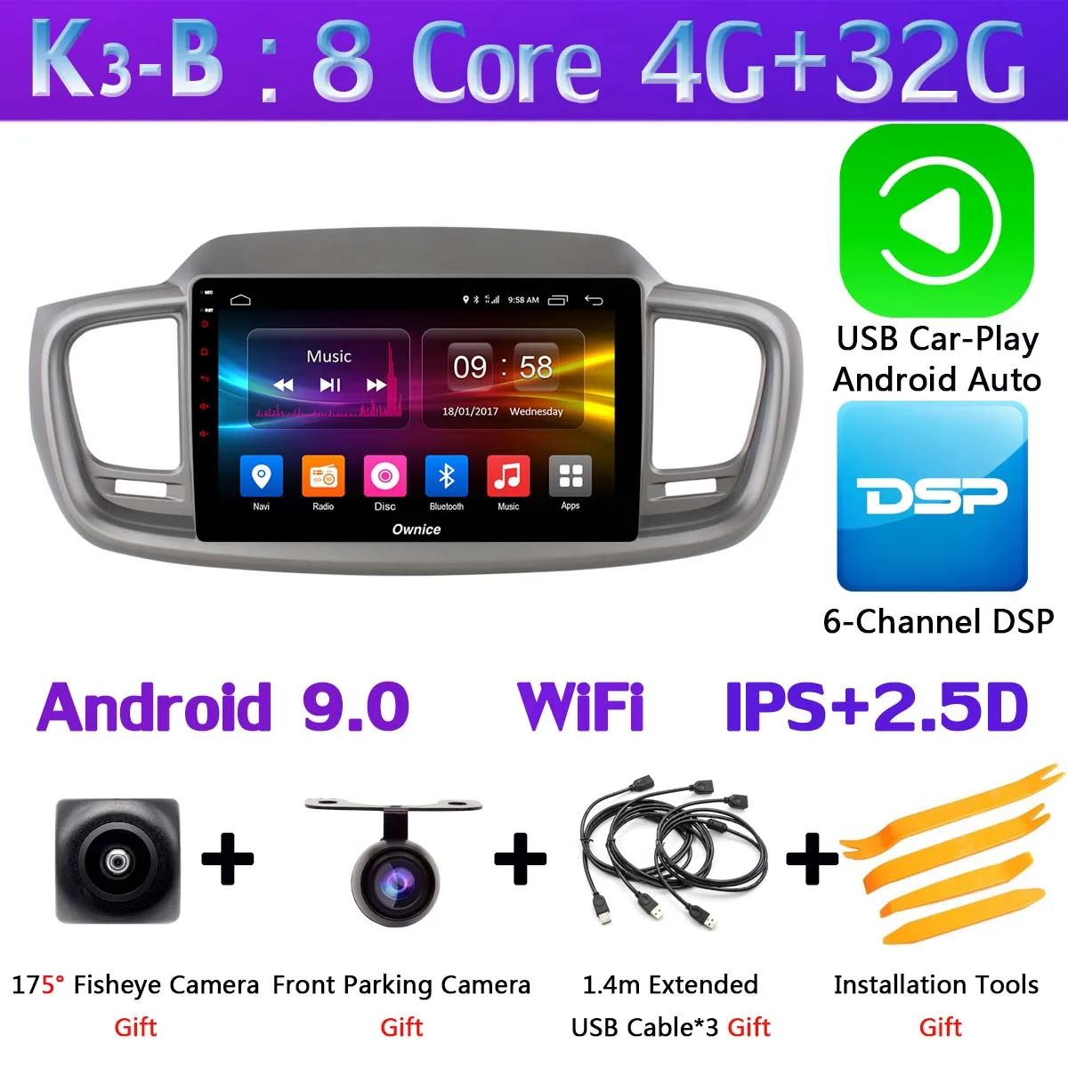 360°Pano ram ic камера Android 9,0 8 ядерный 4G ram+ 64G rom автомобильный DVD для Kia Sorento 3 Prime LHD gps радио - Цвет: K3-B-CarPlay