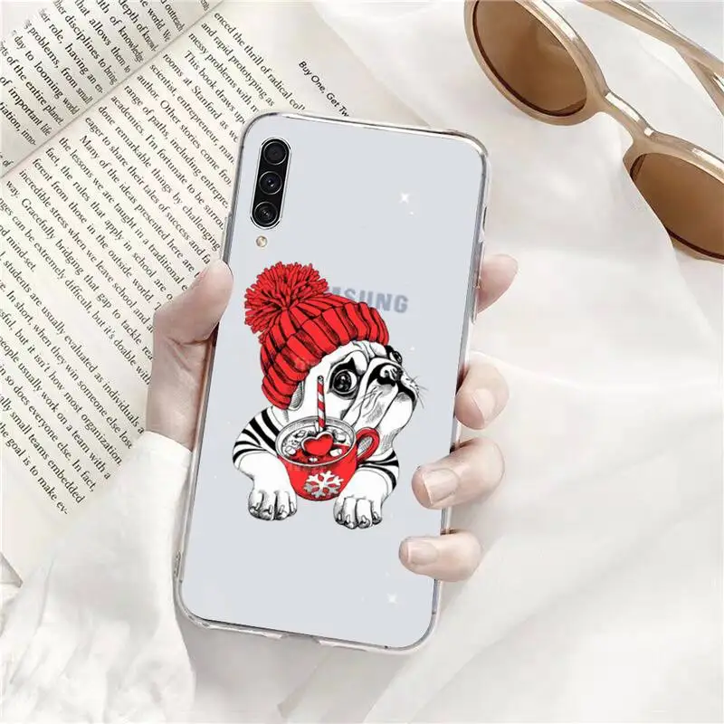 

Cute dog puppy Pug Bulldog blowing balloon Phone Case Transparent Clear For Samsung Galaxy A71 A21s S8 S9 S10 plus note 20 ultra