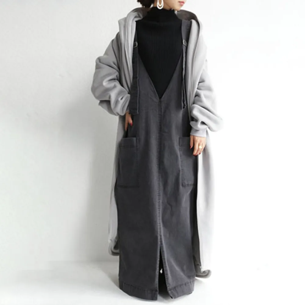 Женское джинсовое цельное платье на подтяжках длинное макси размера плюс в пол